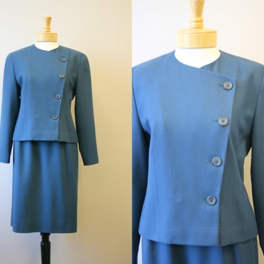 1980s Pendleton Teal Wool Skirt Suit 