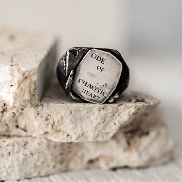 'Ode Of A Chaotic Heart' Sterling Silver Signet Ring