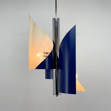 Italian Asymetrical Space Age Chandelier, 1970's / Vintage Chandelier / Chrome & Metal / Blue 