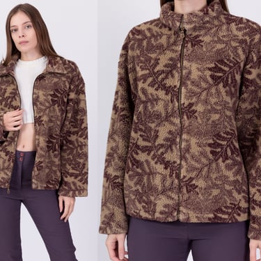 90s Autumn Leaves Fleece Sweatshirt - Extra Large | Vintage Soft Fall Foliage Zip Up Jacket 