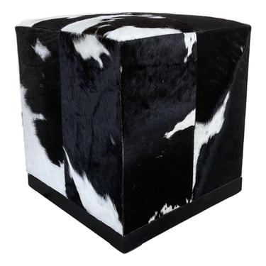 Modern Black and White Hair on Hide Ottoman
