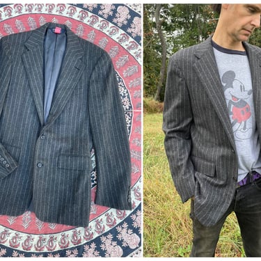 Vintage ‘80s POLO Ralph Lauren gray chalk stripe sport coat | mens wool blazer, wide lapels, fits approximate 40L long 