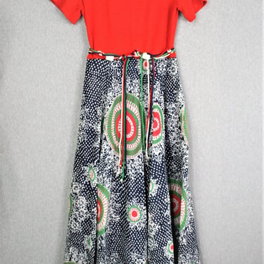 1970s - Color Blocked - Hostess Dress - Patio Party Dress - Summer Maxi - Estimated M 8/10 