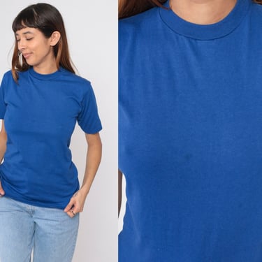 Royal Blue T-Shirt 90s Basic Tee Plain Solid Crew Neck T Shirt Crewneck TShirt Vintage 1990s Jerzees Slim Fit Extra Small xs 