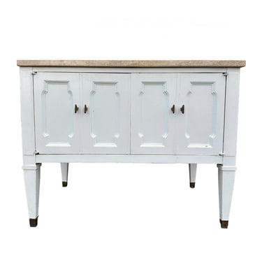 Low Cabinet with Terrazzo Stone Top 28x18x22”H - White Commode Nightstand End or Accent Table Vintage Furniture 