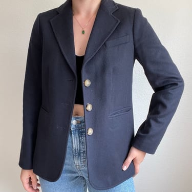 LL Bean Womens Navy Blue Cashmere Wool Blend Blazer Sport Coat Preppy Sz 4 
