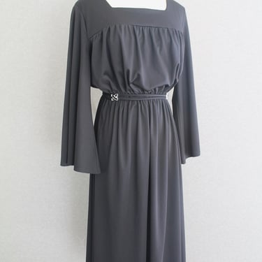 1970s - Black - Cocktail /Party dress- Elastic Waist - Square Neck - estimated M/L 