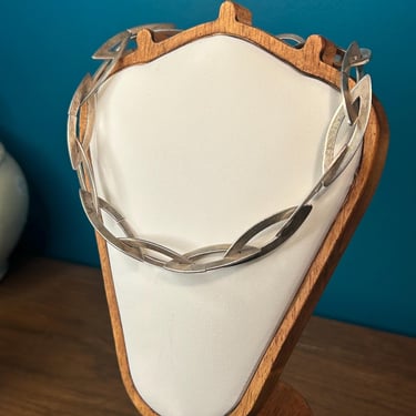 Metal Link Necklace Modern Shape Links Handmade Silver Tone Vintage Jewelry 