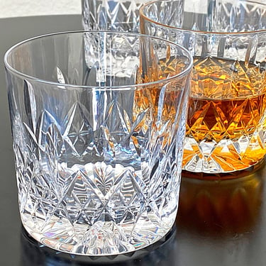 4 Vintage Cut Glass Old Fashioned Glasses - Stuart Crystal Luxury Barware, 10 oz Tumblers for Classic Cocktails & Whiskey on Rocks. Glencoe 