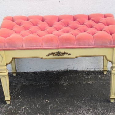 French Painted Tufted Upholstered Vanity Hallway Bench Stool Ottoman 3427