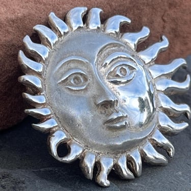 D'Molina ~ Vintage Mexico Sterling Silver Sun / Moon with Face and Flares Pendant / Brooch / Pin 