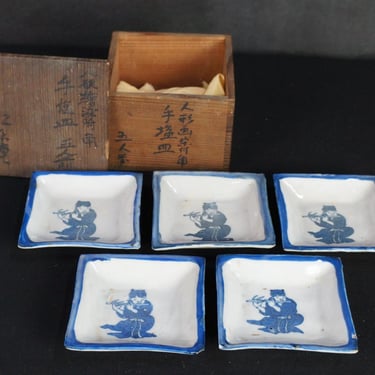 Antique Japan ceramic Mame-zara plate set 1800 Edo era 
