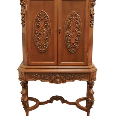 VINTAGE ANTIQUE Carved Gothic Jacobean Style English Walnut 37" Cupboard / Storage Cabinet 