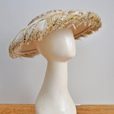 1950s new look feathered wide brim hat 