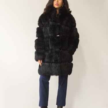 1960s Black Shearling Fur Coat 