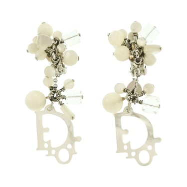 Christian Dior by John Galliano Vintage Cluster Dangling Mother of Pearl Logo Earrings