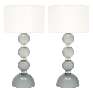 Gray "Baloton" Murano Glass Lamps