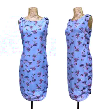 Vintage 1960s Rayon Cheongsam Dress, Novelty Fan Print Qipao, Mid-Century Sleeveless Sheath, Vintage Sun Dress, Small, VFG 