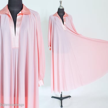 1970s Pink Nightgown Dressing Gown | 70s Long Pink Nightgown | Lucie Ann | Large 