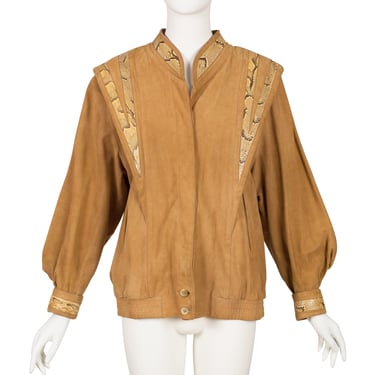 Ami 1980s Vintage Tan Suede Balloon Sleeve Leather Jacket 