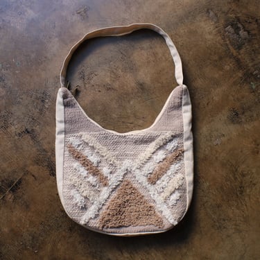 Neutral Woven Fabric Purse / Vintage Bohemian Textile 80's Handbag 