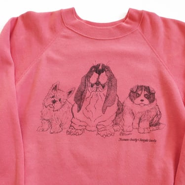 vintage sweatshirt / dog sweatshirt / 1980s Humane Society puppy dogs pink raglan crew neck sweatshirt Large 