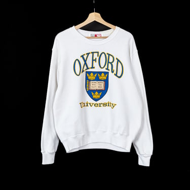 Vintage 80s Oxford University Sweatshirt - Men's Large Women's XL | Unisex White Collegiate Graphic Crewneck Pullover 
