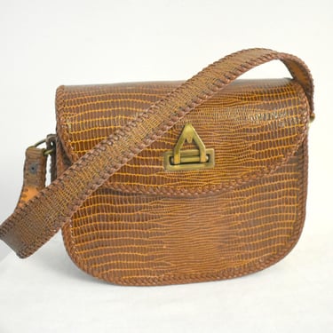1940s Brown Faux Reptile Shoulder Bag 