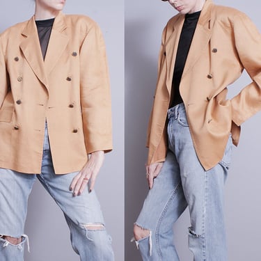 Vintage 1980's | LAUREL | Linen | Blazer | Double Breasted | Jacket | M 