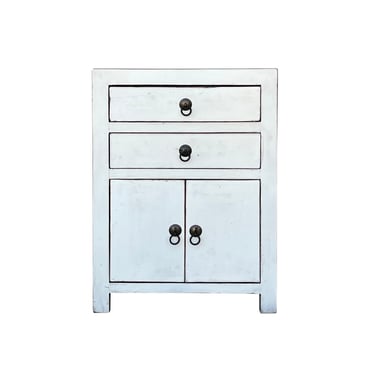 Chinese Distressed Off White 2 Drawers End Table Nightstand cs7446E 