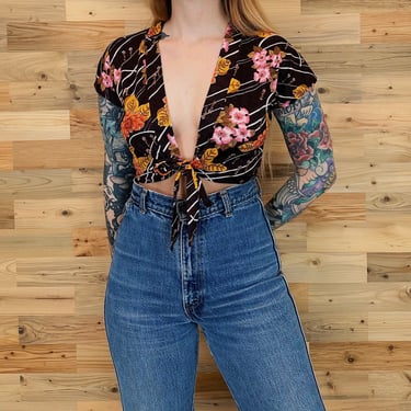 1960's Tie Front Cropped Floral Top 