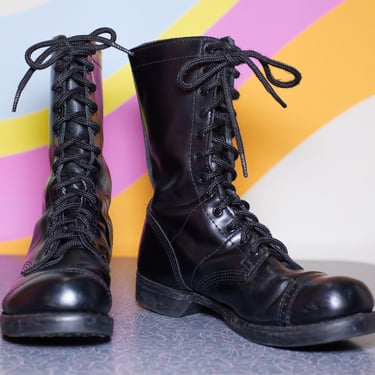 Vintage 70s Genesco Black Leather Combat Boots Army | Downtown