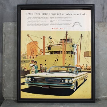 1960 Vintage Pontiac Bonneville Advertisement featuring Wide Track Wheels - UNFRAMED Vintage Advertising Page - 1960 Fashion Council Award 
