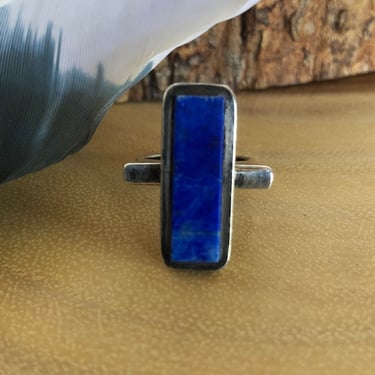 TRUE BLUE Vintage Lapis Lazuli and Sterling Silver Statement Ring | Modernist Minimal Jewelry, Semi Precious Stone | Size 6.5 