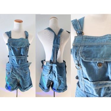 Vintage Women's Overalls Denim Shortalls Hang Ten Boho Hippie Surfer 70s 80s Summer Outfit - Size Small 
