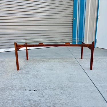 1960s Danish Modern Rosewood & Glass Coffee Table 