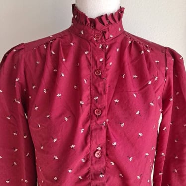 Vintage 1970's Stockton's Perfect Match Red Floral Blouse Small to Medium 