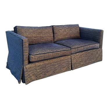 Charles Stewart Company Navy Gold Upholstered Textured Loveseat Sofa 