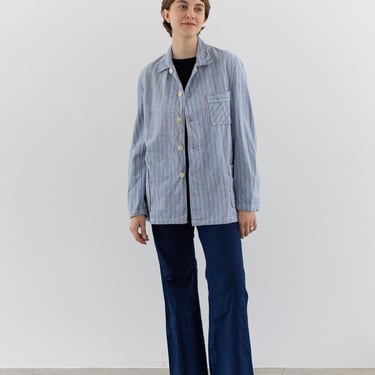 Vintage Blue Grey Striped Flannel Shirt Jacket | Stripe Cotton Pajama Chore shirt | M | 