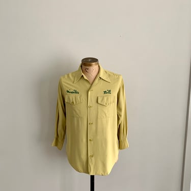 Nat Nast long sleeve chartreuse rayon bowling shirt-size M/L 