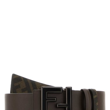Fendi Men Brown Leather Squared Ff Reversible Belt