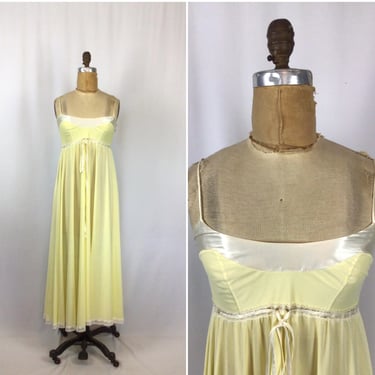 Vintage 60s nightgown | Vintage pale yellow empire waist nightdress | 1960s Claire Sandra by Lucie Ann negligee 