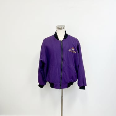 Vintage Crown Royal Jacket | 1980s Mens Zip Front Purple Wool Jacket | Size Extra Large 