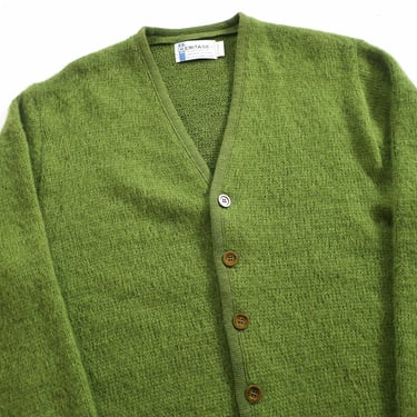vintage mohair cardigan / fuzzy cardigan / 1960s green mohair wool Kurt Cobain cardigan Large 