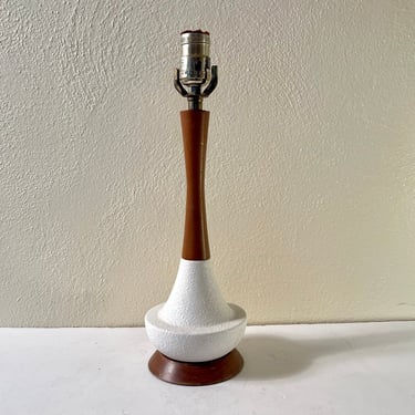 Vintage 60s Swedish Mid Century Modern Walnut + Ceramic Accent Lamp 