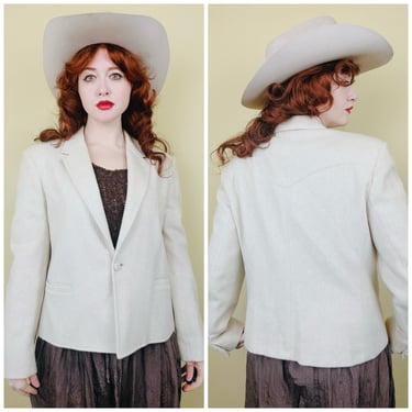 1980s Vintage Kenny Rogers Cricle S Wool Western Jacket / 80s Cream Button Blazer Overcoat / Size Large - XL 