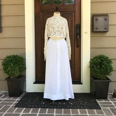Antique White Linen Skirt, Edwardian, Victorian, Summer Skirt, Wedding Separate, Early 1900s 
