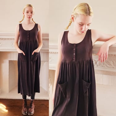 90s Black Cotton Sun Dress by DKNY Jeans Sleeveless 