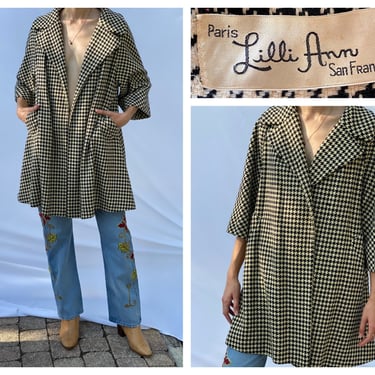 1960's Lilli Ann Jacket / Lightweight Swingy Tweed Houndstooth Jacket / Wool Swing Cropped Coat / Designer Wool Jacket 