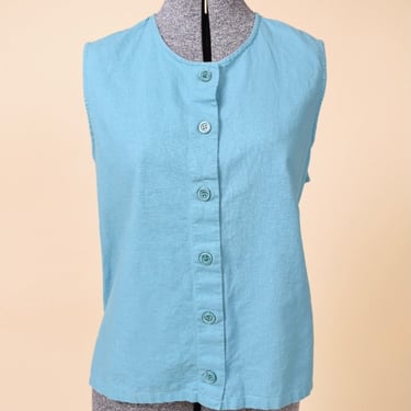 Teal Linen/Cotton Button-Up Tank by Willi Wear, L/XL